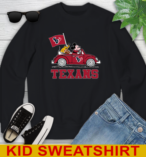 NFL Football Houston Texans Pluto Mickey Driving Disney Shirt Youth Sweatshirt - Image 3