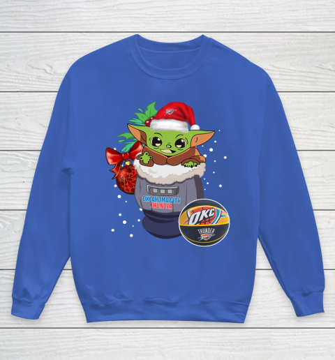 Oklahoma City Thunder Christmas Baby Yoda Star Wars Funny Happy NBA Youth Sweatshirt 8