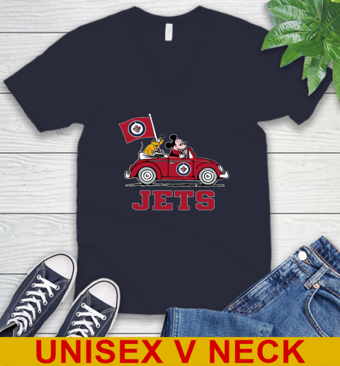 NHL Hockey Winnipeg Jets Pluto Mickey Driving Disney Shirt V-Neck T-Shirt 3