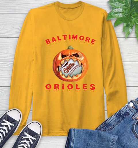 MLB Baltimore Orioles Halloween Pumpkin Baseball Sports Long Sleeve T-Shirt 3