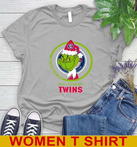 Minnesota Twins MLB Christmas Grinch I Hate People But I Love My Favorite Baseball Team Women's T-Shirt 5
