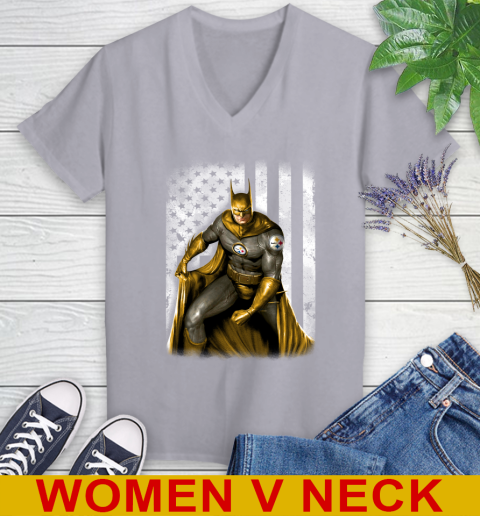 Pittsburgh Steelers NFL Football Batman DC American Flag Shirt Women's V-Neck T-Shirt 4