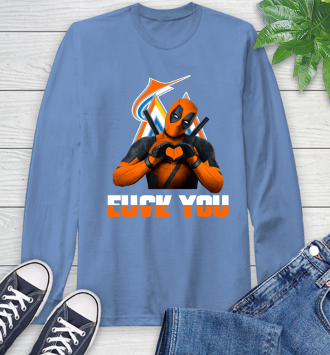 MLB Miami Marlins Deadpool Love You Fuck You Baseball Sports Long Sleeve T-Shirt 12