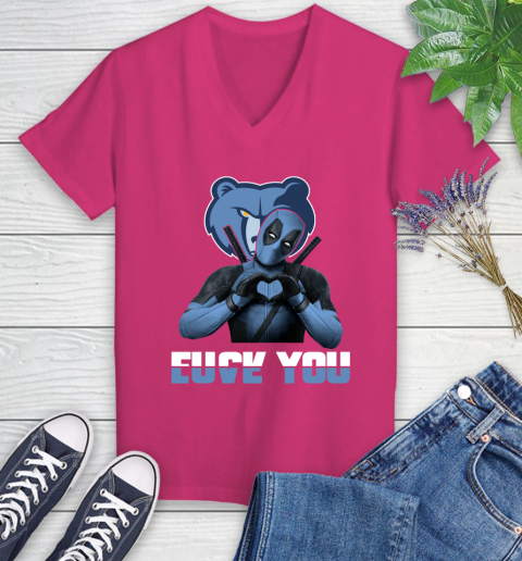 NBA Memphis Grizzlies Deadpool Love You Fuck You Basketball Sports Women's V-Neck T-Shirt 9