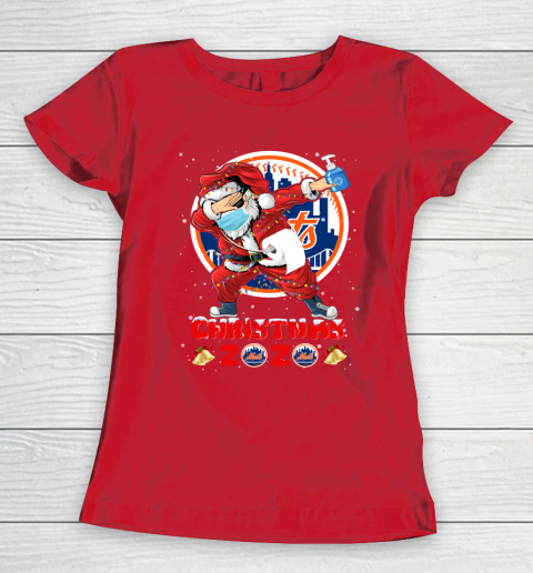 New York Mets Funny Santa Claus Dabbing Christmas 2020 MLB Women's T-Shirt 9