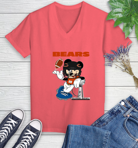 NFL Chicago Bears Mickey Mouse Disney Super Bowl Football T Shirt Women's V-Neck T-Shirt 20