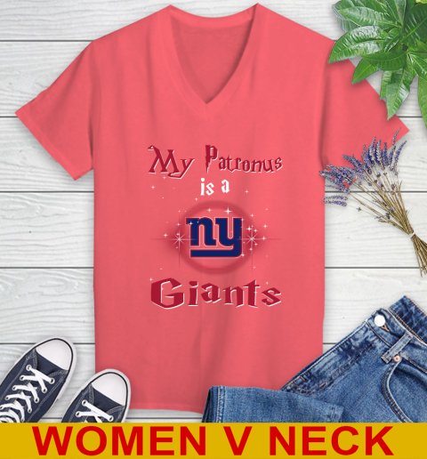 NFL Football Harry Potter My Patronus Is A New York Giants Women's V-Neck T-Shirt 6