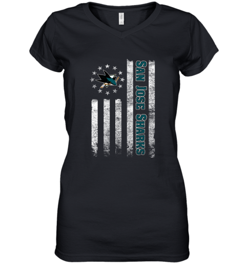 NHL American Flag Hockey Sports San Jose Sharks Women's V-Neck T-Shirt