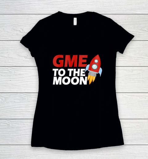 GME To The Moon stocks 2021 Wallstreetbet Short Squeeze Women's V-Neck T-Shirt