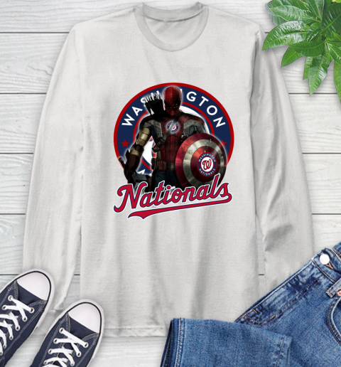 MLB Captain America Thor Spider Man Hawkeye Avengers Endgame Baseball Washington Nationals Long Sleeve T-Shirt