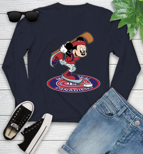 NHL Hockey Montreal Canadiens Cheerful Mickey Disney Shirt Youth Long Sleeve 3