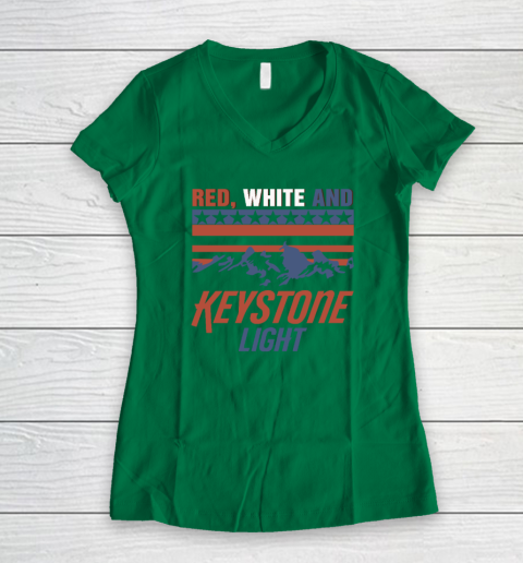 Red White And Keystone Light 4th Of July Women's V-Neck T-Shirt 3