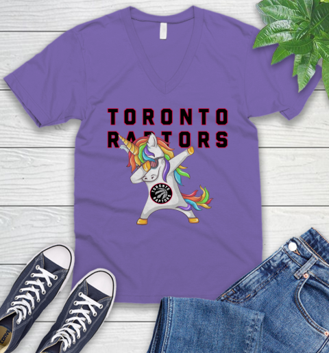 Toronto Raptors NBA Basketball Funny Unicorn Dabbing Sports V-Neck T-Shirt 10