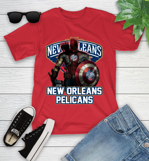 New Orleans Pelicans NBA Basketball Captain America Thor Spider Man Hawkeye Avengers Youth T-Shirt 10