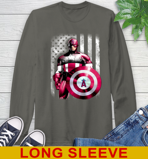 Los Angeles Angels MLB Baseball Captain America Marvel Avengers American Flag Shirt Long Sleeve T-Shirt 10