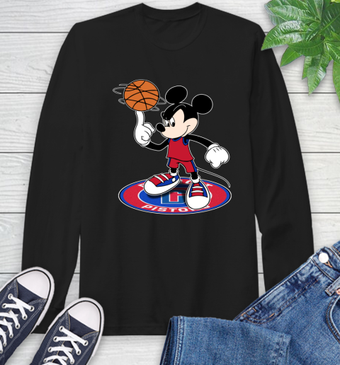 NBA Basketball Detroit Pistons Cheerful Mickey Disney Shirt Long Sleeve T-Shirt