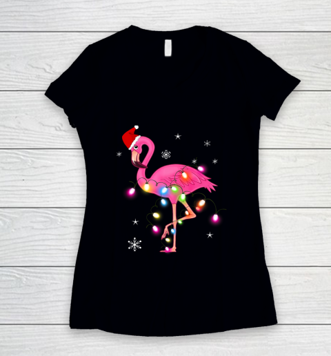 Pink Flamingo Christmas Women's V-Neck T-Shirt