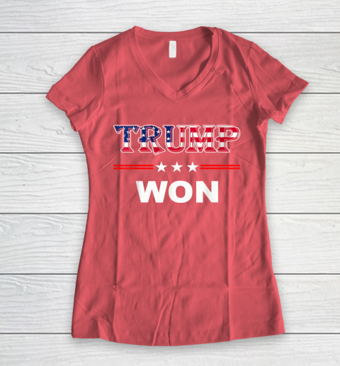 Trump Won T Shirt 4th of July American Flag Women's V-Neck T-Shirt 4