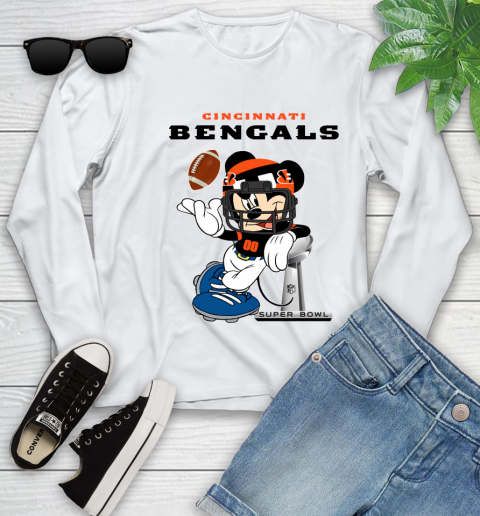 NFL Cincinnati Bengals Mickey Mouse Disney Super Bowl Football T Shirt Youth Long Sleeve