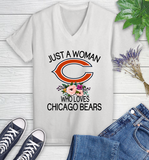 NFL Just A Woman Who Loves Chicago Bears Football Sports Women's V-Neck T-Shirt