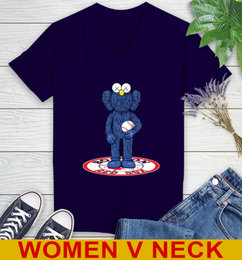 MLB Baseball Boston Red Sox Kaws Bff Blue Figure Shirt Women's V-Neck T-Shirt 4
