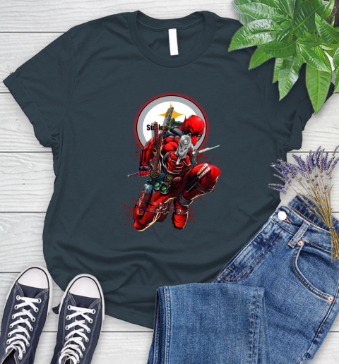NFL Deadpool Marvel Comics Sports Football Pittsburgh Steelers Women's T-Shirt 8