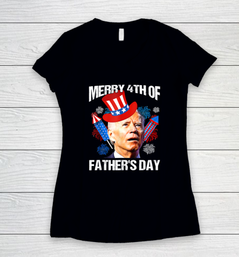 Merry 4th Of Fathers Day Fourth Of July Joe Biden Confused Women's V-Neck T-Shirt