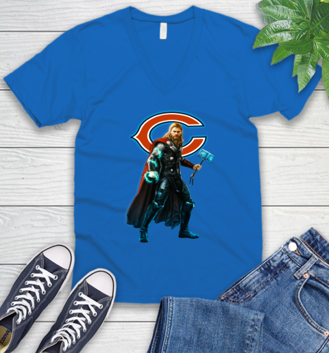 NFL Thor Avengers Endgame Football Chicago Bears V-Neck T-Shirt 6
