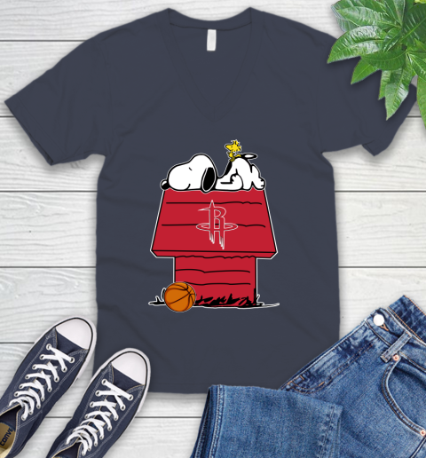 Houston Rockets NBA Basketball Snoopy Woodstock The Peanuts Movie V-Neck T-Shirt 9
