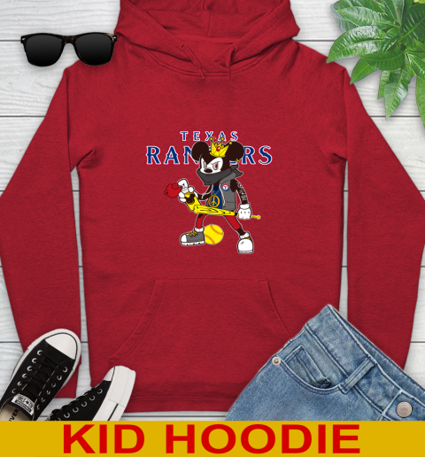 Texas Rangers MLB Baseball Mickey Peace Sign Sports Youth Hoodie - Image 12