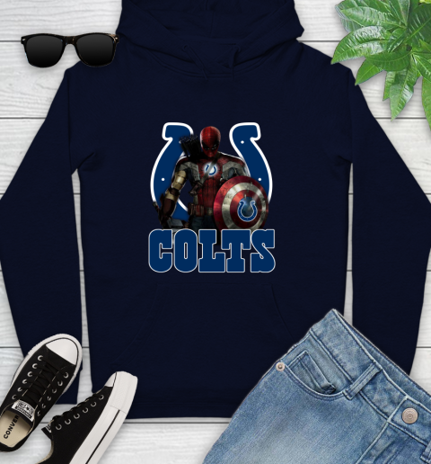 NFL Captain America Thor Spider Man Hawkeye Avengers Endgame Football Indianapolis Colts Youth Hoodie 4