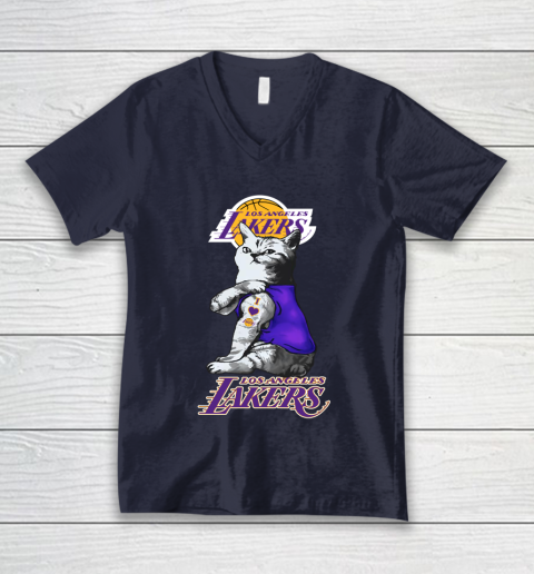 NBA Basketball My Cat Loves Los Angeles Lakers V-Neck T-Shirt 2