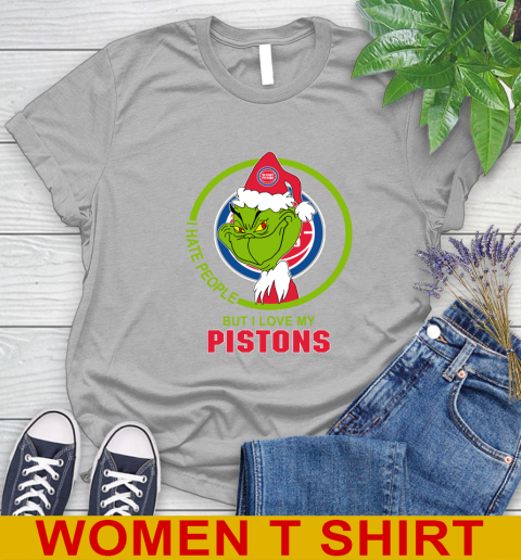 Detroit Pistons NBA Christmas Grinch I Hate People But I Love My Favorite Basketball Team Women's T-Shirt 5