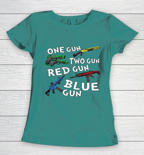 One Gun Two Gun Red Gun Blue Gun Women's T-Shirt 10