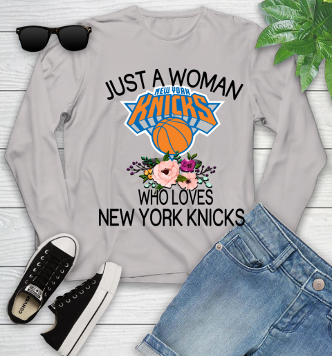 NBA Just A Woman Who Loves New York Knicks Basketball Sports Youth Long Sleeve 9