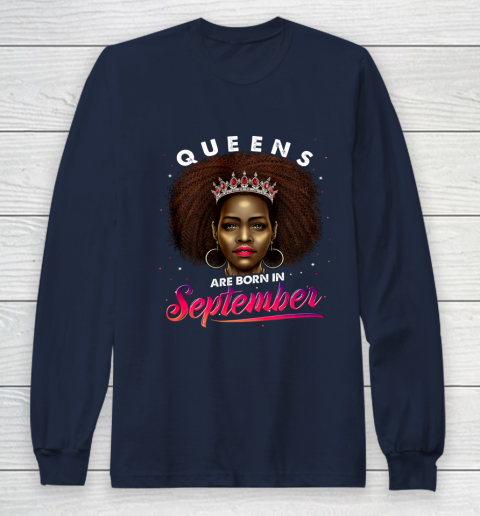 Queens Born September Shirt Black Girl Virgo Libra Birthday Long Sleeve T-Shirt 2