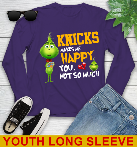 NBA New York Knicks Makes Me Happy You Not So Much Grinch Basketball Sports Youth Long Sleeve 4