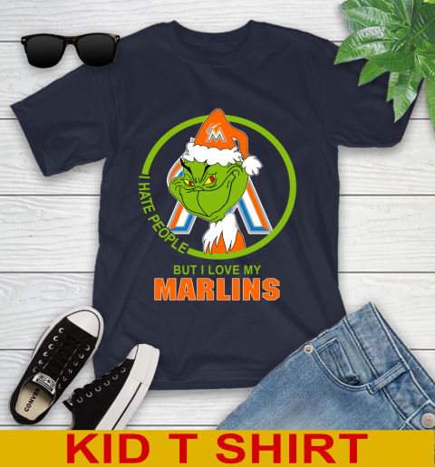 Miami Marlins MLB Christmas Grinch I Hate People But I Love My Favorite Baseball Team Youth T-Shirt 3