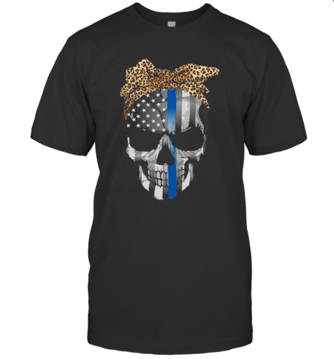 Blue Line Skull Leopard Bow T-Shirt