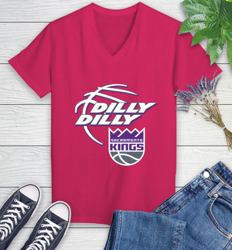 NBA Sacramento Kings Dilly Dilly Basketball Sports Women's V-Neck T-Shirt 9
