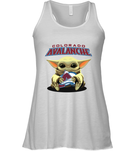 Baby Yoda Hugs The Colorado Avalanche Ice Hockey Racerback Tank