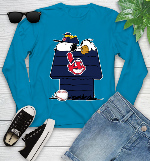 MLB Cleveland Indians Snoopy Woodstock The Peanuts Movie Baseball T Shirt Youth Long Sleeve 7