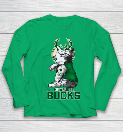 NBA Basketball My Cat Loves Milwaukee Bucks Youth Long Sleeve 4