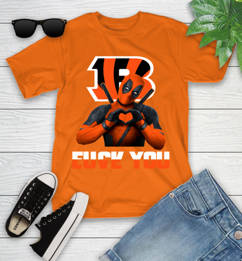 NHL Cincinnati Bengals Deadpool Love You Fuck You Football Sports Youth T-Shirt 9