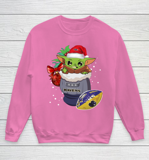 Baltimore Ravens Christmas Baby Yoda Star Wars Funny Happy NFL Youth Sweatshirt 7