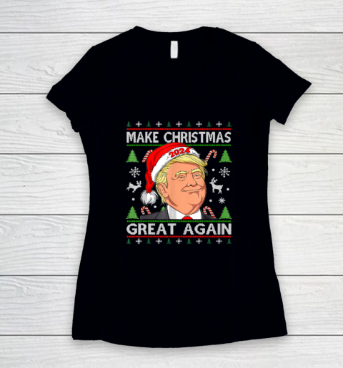Funny Trump 2024 Make Christmas Great Again Ugly Women's V-Neck T-Shirt