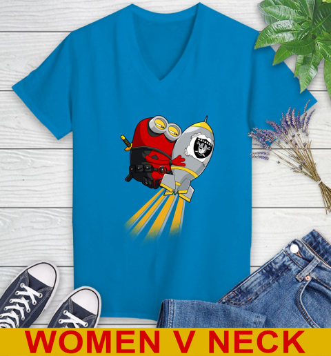 NFL Football Oakland Raiders Deadpool Minion Marvel Shirt Women's V-Neck T-Shirt 7