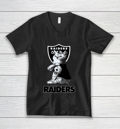 NFL Football My Cat Loves Oakland Raiders V-Neck T-Shirt