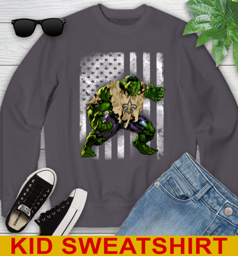 New Orleans Saints Hulk Marvel Avengers NFL Football American Flag Youth Sweatshirt 5