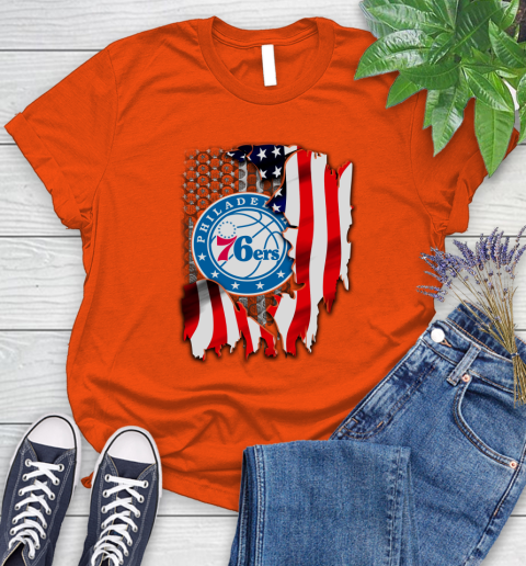 Philadelphia 76ers NBA Basketball American Flag Women's T-Shirt 3